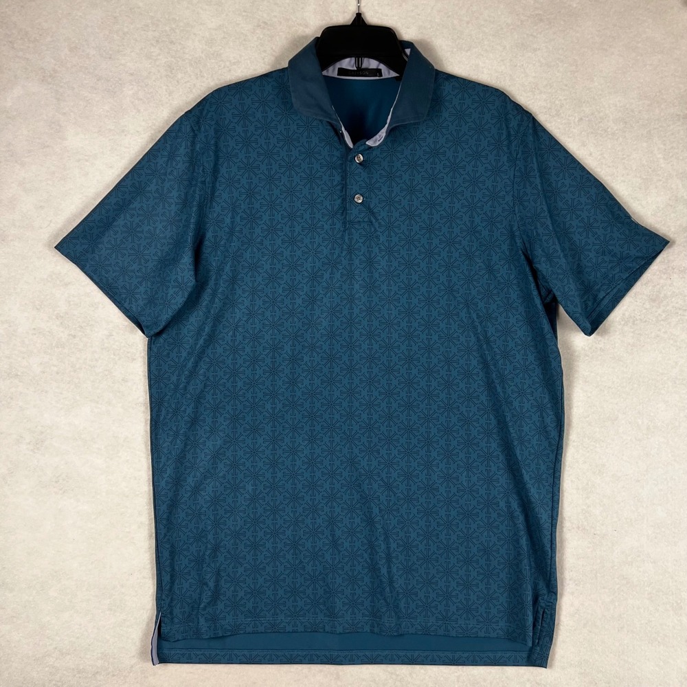 Greyson Mens Teal Geometric Golf Polo Shirt P# 2835 Size XL